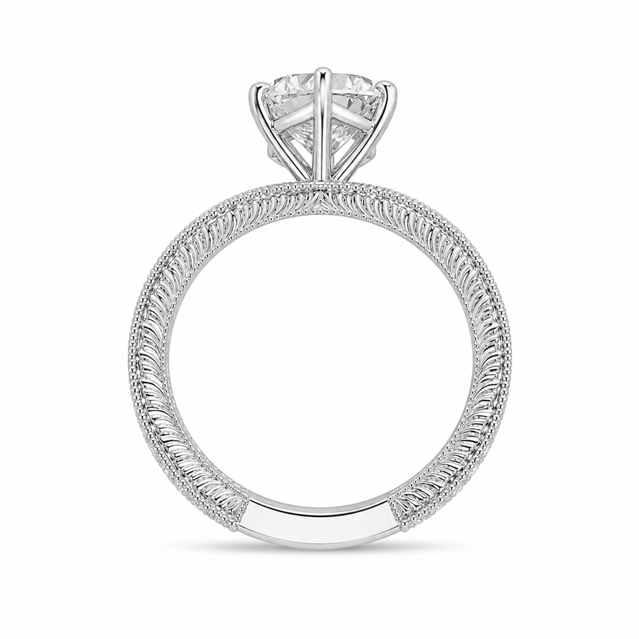 3.50 CT Dutch Marquise Cut Lab-Grown Diamond Engagement Ring in 14K White Gold – Art Deco Engraved Milgrain Floral Design