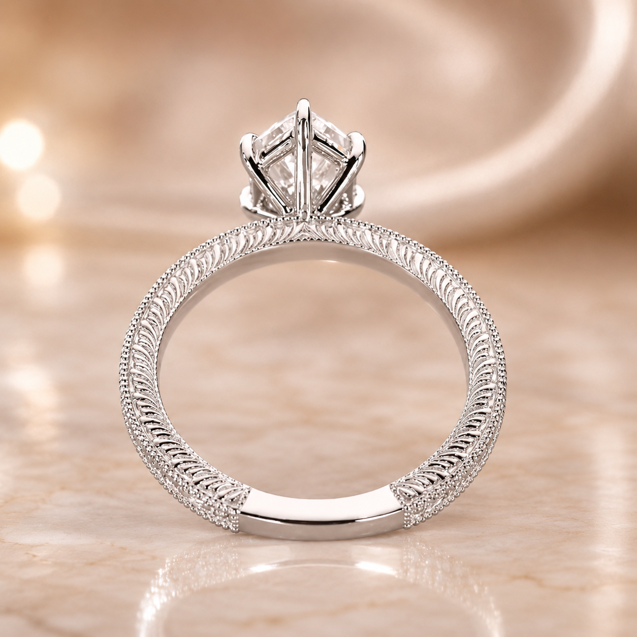 3.50 CT Dutch Marquise Cut Lab-Grown Diamond Engagement Ring in 14K White Gold – Art Deco Engraved Milgrain Floral Design
