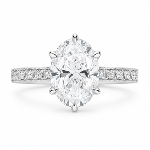 2.50 CT Oval Lab-Grown Diamond Engagement Ring in 14K White Gold – Vintage Floral Cluster Design with Marquise Side Stones