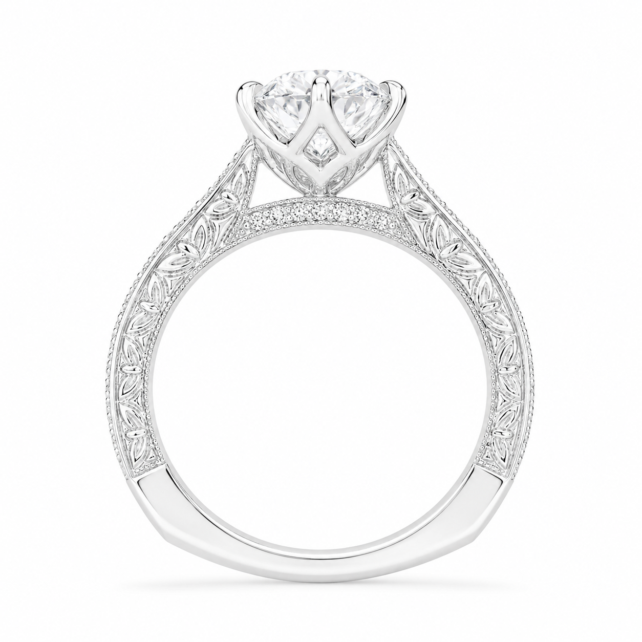 2.50 CT Oval Lab-Grown Diamond Engagement Ring in 14K White Gold – Vintage Floral Cluster Design with Marquise Side Stones