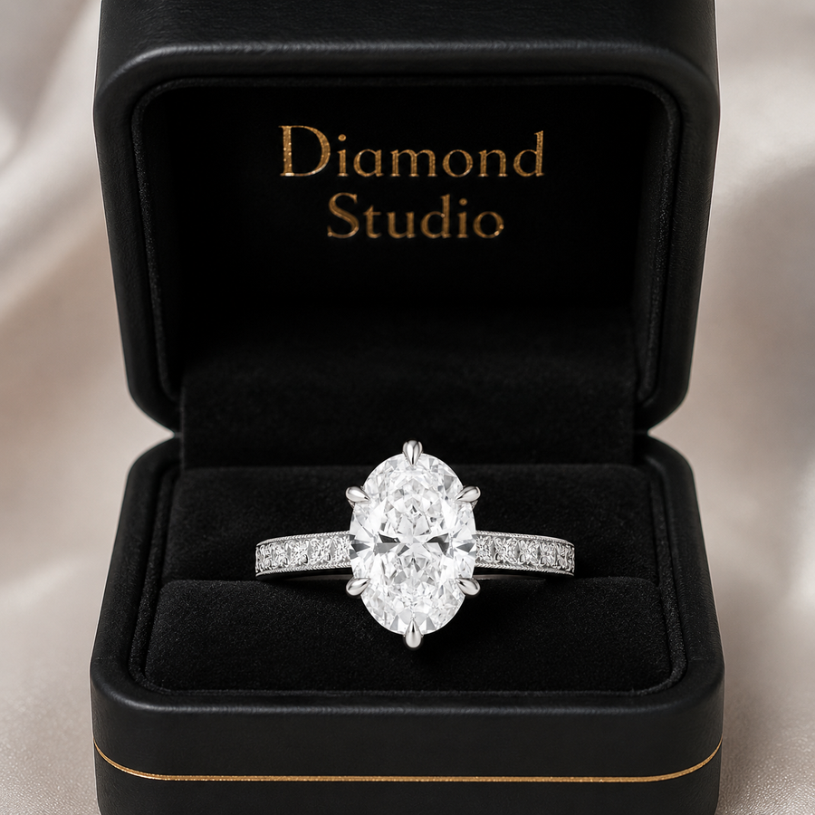 2.50 CT Oval Lab-Grown Diamond Engagement Ring in 14K White Gold – Vintage Floral Cluster Design with Marquise Side Stones