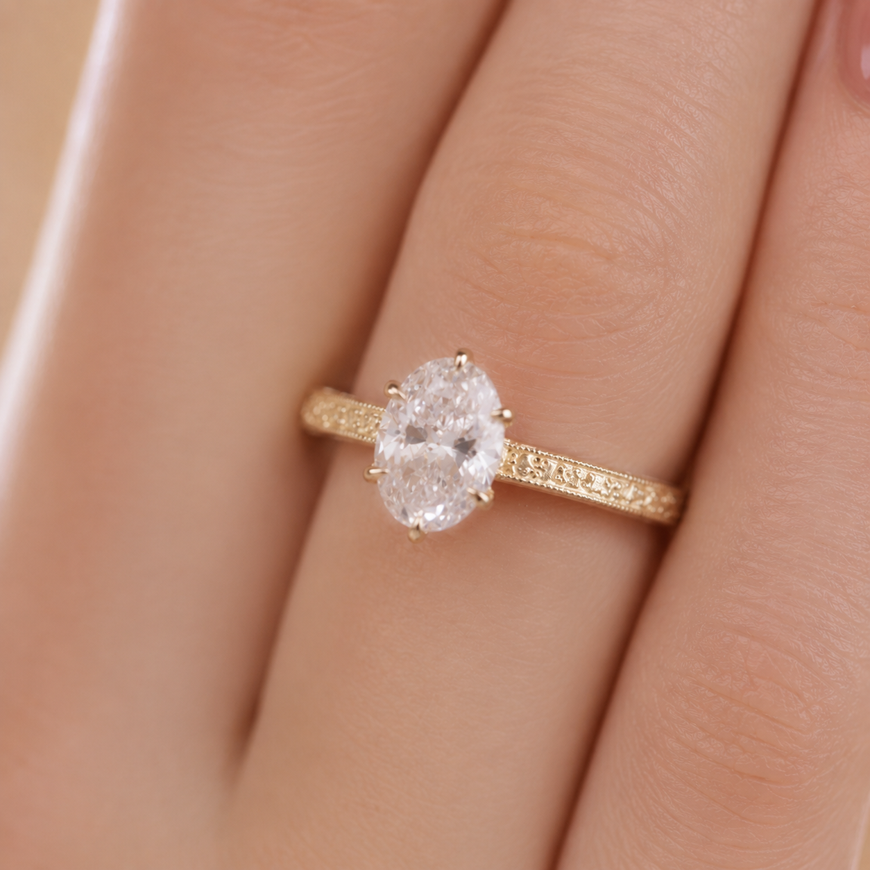 2.50 CT Oval Lab-Grown Diamond Engagement Ring in 14K White Gold – Vintage Floral Cluster Design with Marquise Side Stones