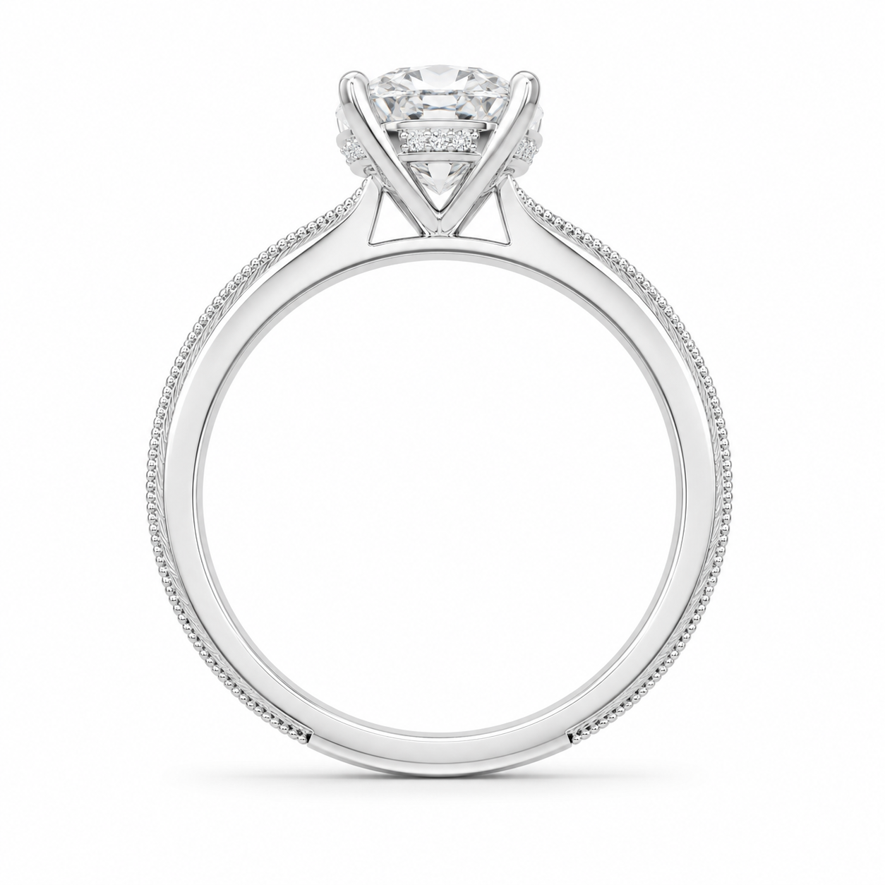 3.00 CT Oval Lab-Grown Diamond Engagement Ring in 14K White Gold – Engraved Art Deco Filigree Hidden Halo Design