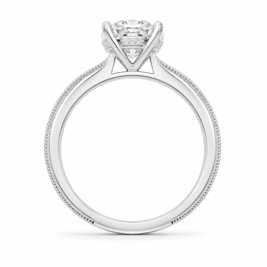3.00 CT Oval Lab-Grown Diamond Engagement Ring in 14K White Gold – Engraved Art Deco Filigree Hidden Halo Design