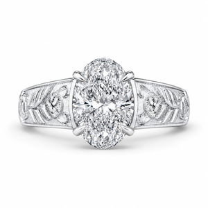 1.50 CT Oval Cut Lab-Grown Diamond Engagement Ring in 14K White Gold – Vintage Engraved Filigree Design