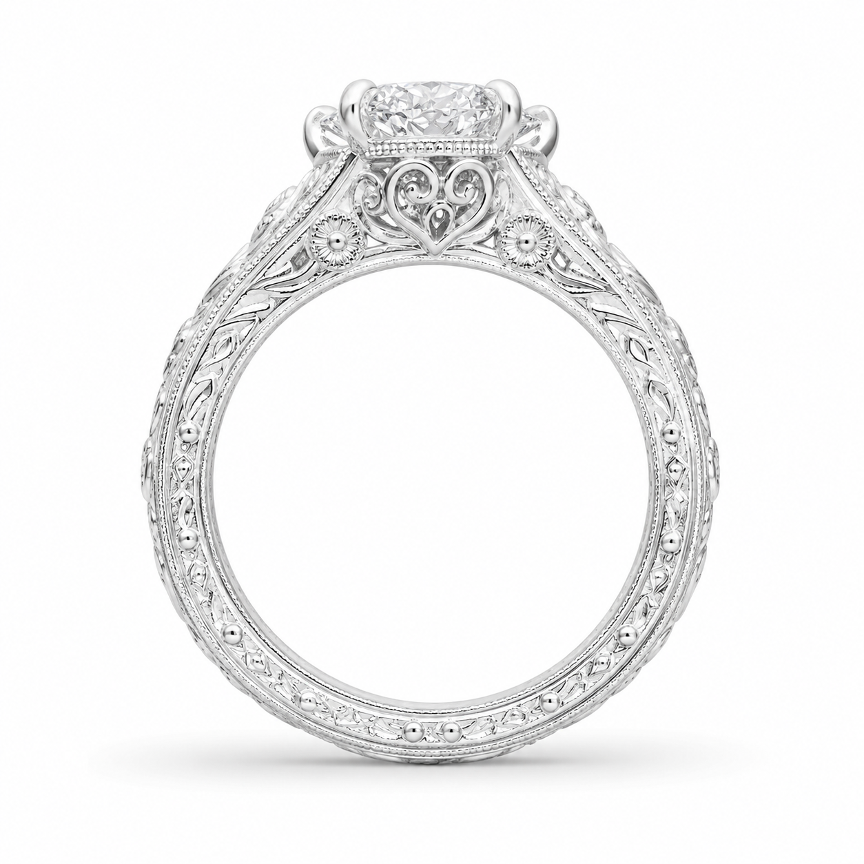 1.50 CT Oval Cut Lab-Grown Diamond Engagement Ring in 14K White Gold – Vintage Engraved Filigree Design