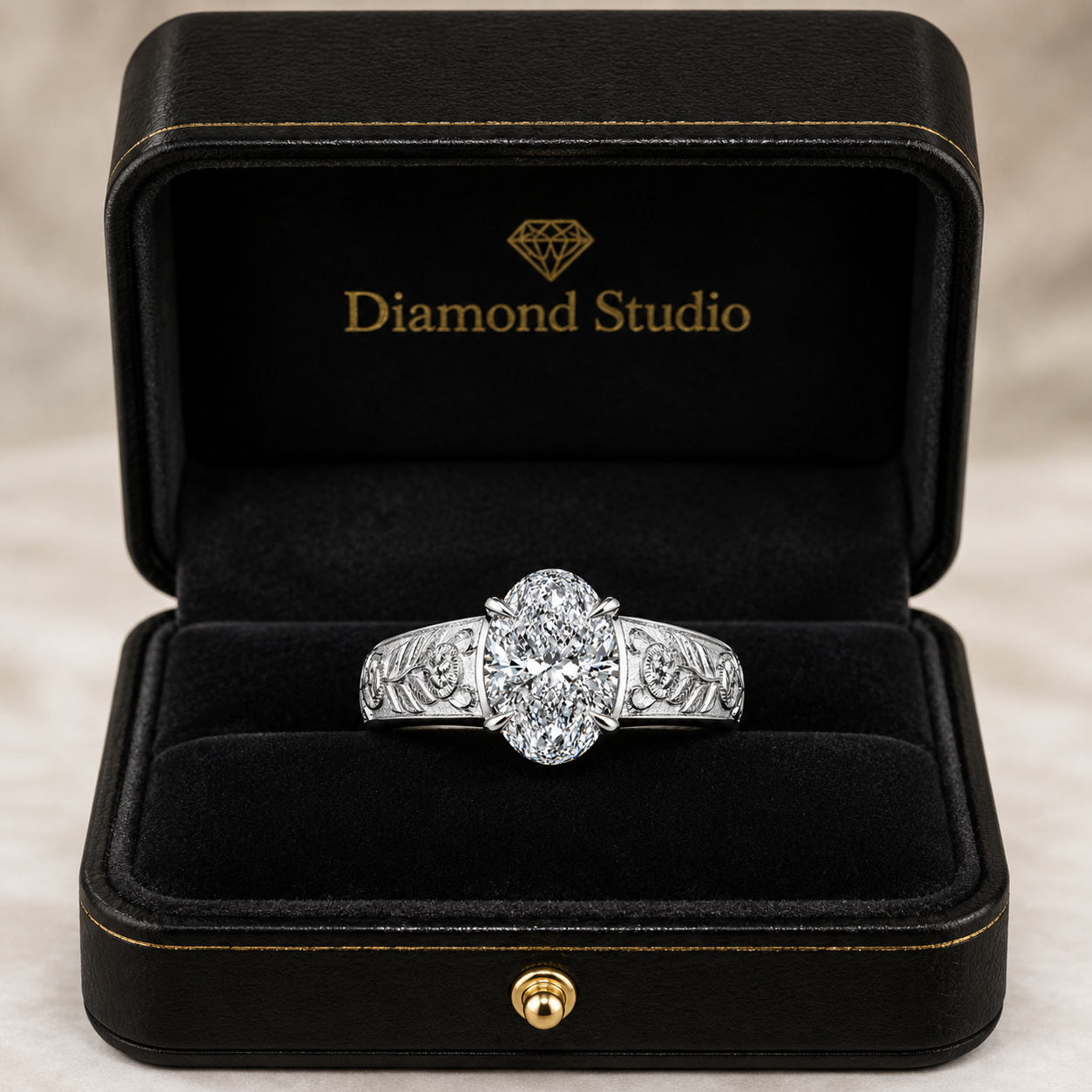 1.50 CT Oval Cut Lab-Grown Diamond Engagement Ring in 14K White Gold – Vintage Engraved Filigree Design