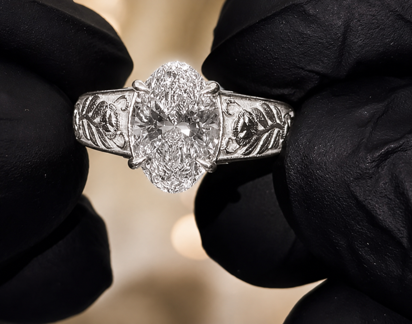 1.50 CT Oval Cut Lab-Grown Diamond Engagement Ring in 14K White Gold – Vintage Engraved Filigree Design