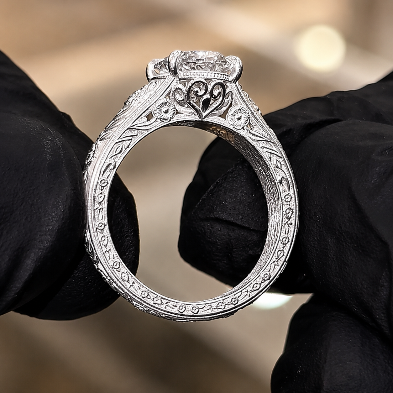1.50 CT Oval Cut Lab-Grown Diamond Engagement Ring in 14K White Gold – Vintage Engraved Filigree Design