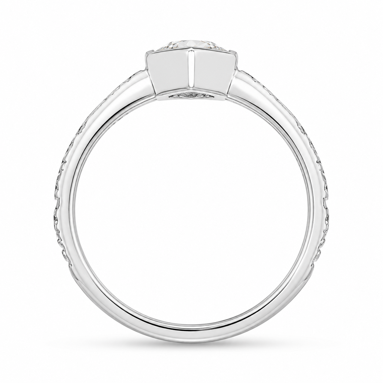 2.00 CT Hexagon Cut Lab-Grown Diamond Engagement Ring in 14K White Gold – Art Deco Hand-Engraved Bezel Design