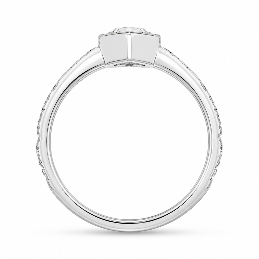 2.00 CT Hexagon Cut Lab-Grown Diamond Engagement Ring in 14K White Gold – Art Deco Hand-Engraved Bezel Design