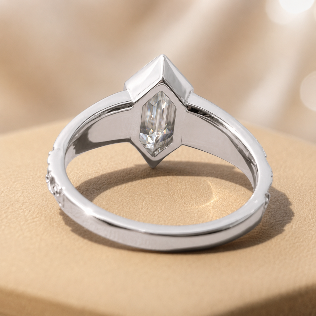 2.00 CT Hexagon Cut Lab-Grown Diamond Engagement Ring in 14K White Gold – Art Deco Hand-Engraved Bezel Design