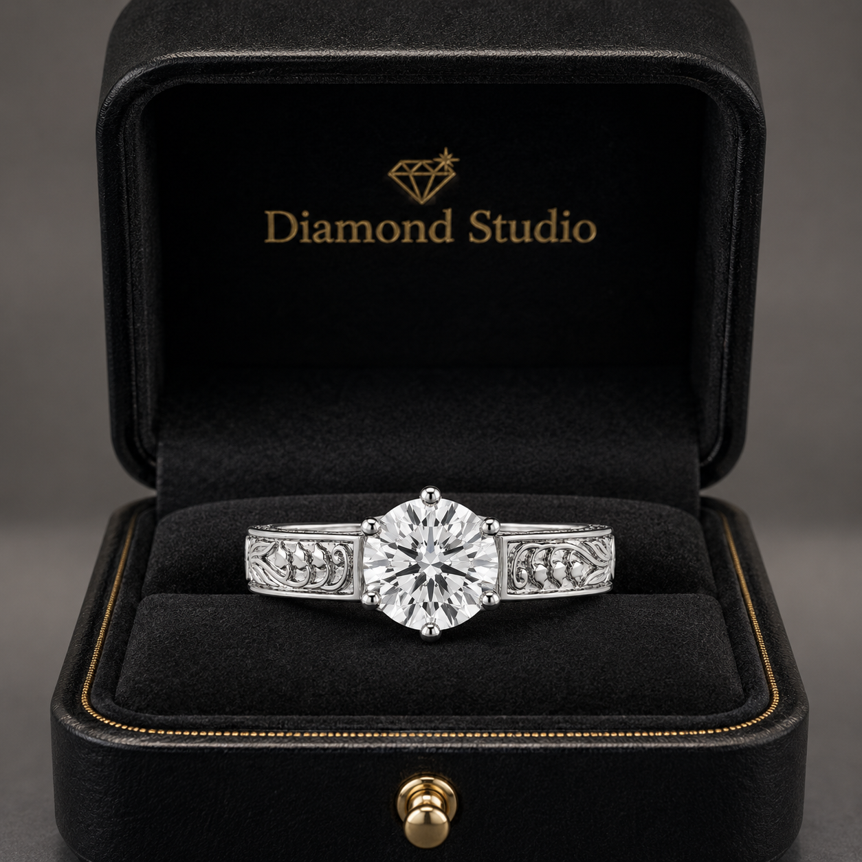 2.00 CT Vintage Round Solitaire Lab-Grown Diamond Engagement Ring in 14K White Gold – Tulip Prong Hand-Engraved Filigree Design