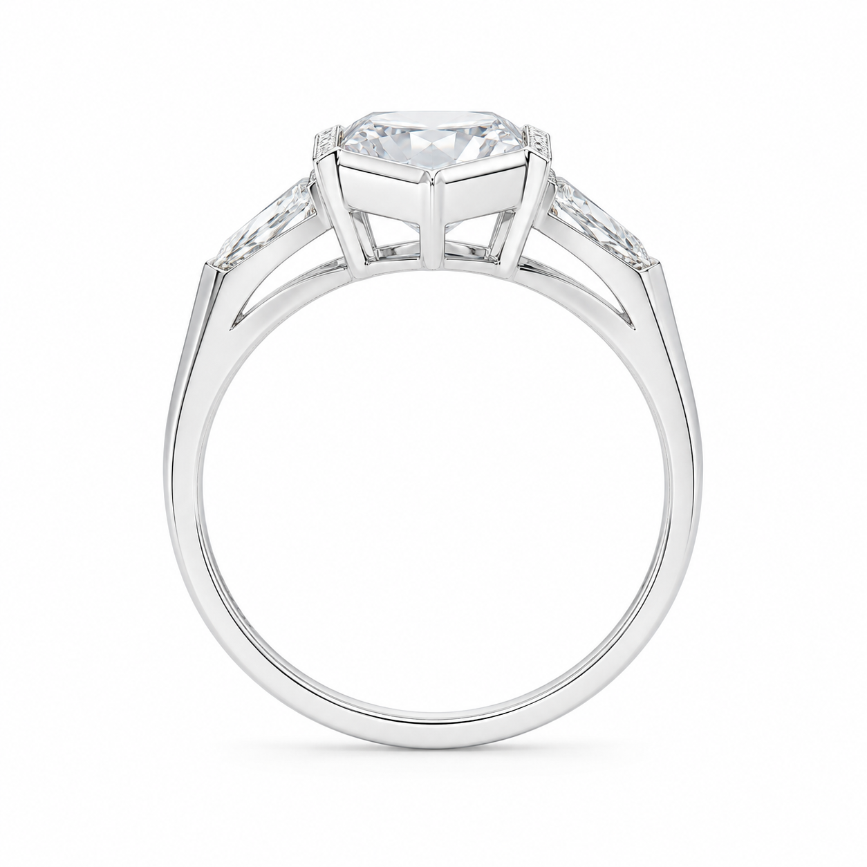 2.80 CT Elongated Hexagon Cut Lab-Grown Diamond Engagement Ring in 14K White Gold – Vintage Milgrain Hand-Engraved Art Deco Design