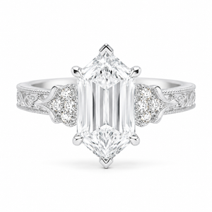 3.00 CT Criss Cut Dutch Marquise Lab-Grown Diamond Engagement Ring in 14K White Gold – Vintage Engraved Design