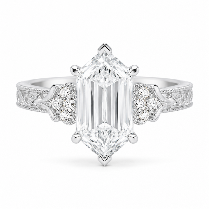 3.00 CT Criss Cut Dutch Marquise Lab-Grown Diamond Engagement Ring in 14K White Gold â€“ Vintage Engraved Design from Diamond Studio