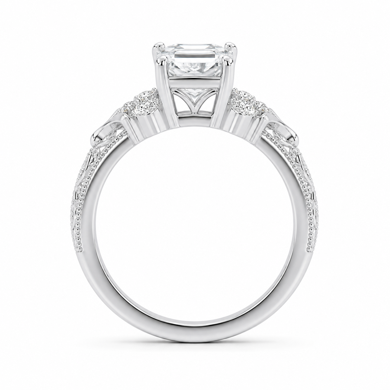 3.00 CT Criss Cut Dutch Marquise Lab-Grown Diamond Engagement Ring in 14K White Gold – Vintage Engraved Design