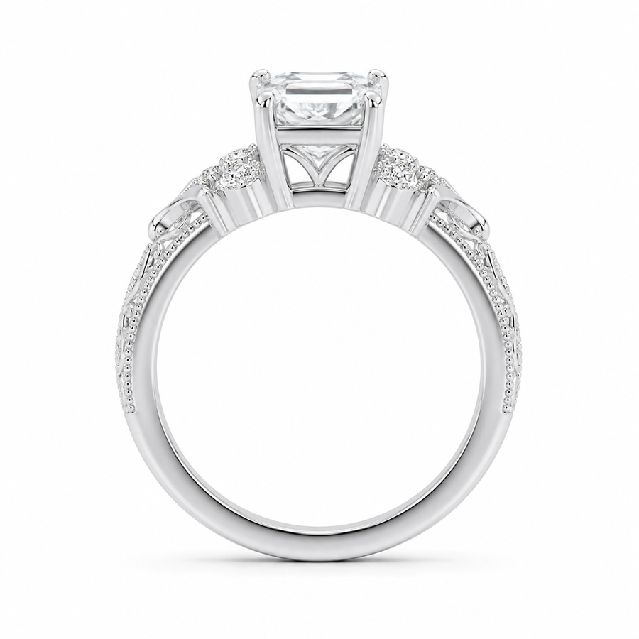 3.00 CT Criss Cut Dutch Marquise Lab-Grown Diamond Engagement Ring in 14K White Gold – Vintage Engraved Design