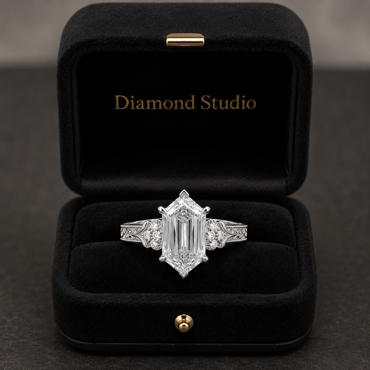 3.00 CT Criss Cut Dutch Marquise Lab-Grown Diamond Engagement Ring in 14K White Gold – Vintage Engraved Design
