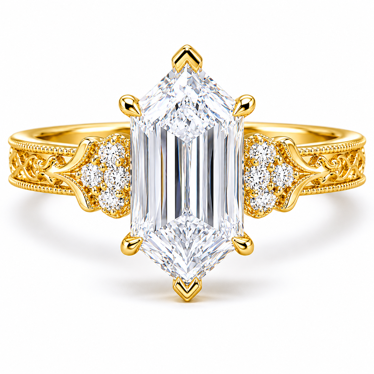 3.00 CT Criss Cut Dutch Marquise Lab-Grown Diamond Engagement Ring in 14K White Gold – Vintage Engraved Design