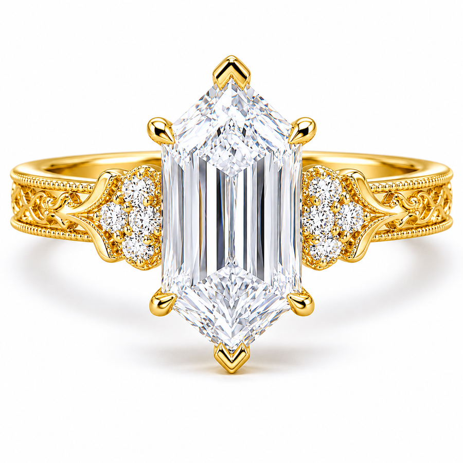 3.00 CT Criss Cut Dutch Marquise Lab-Grown Diamond Engagement Ring in 14K White Gold – Vintage Engraved Design