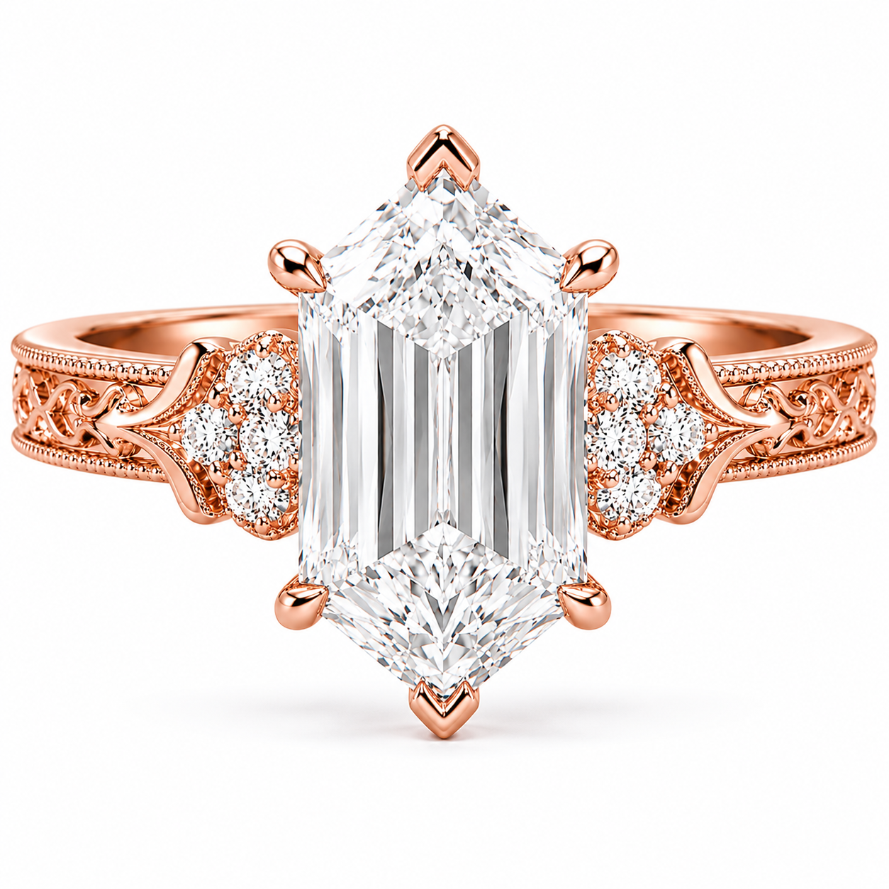 3.00 CT Criss Cut Dutch Marquise Lab-Grown Diamond Engagement Ring in 14K White Gold – Vintage Engraved Design