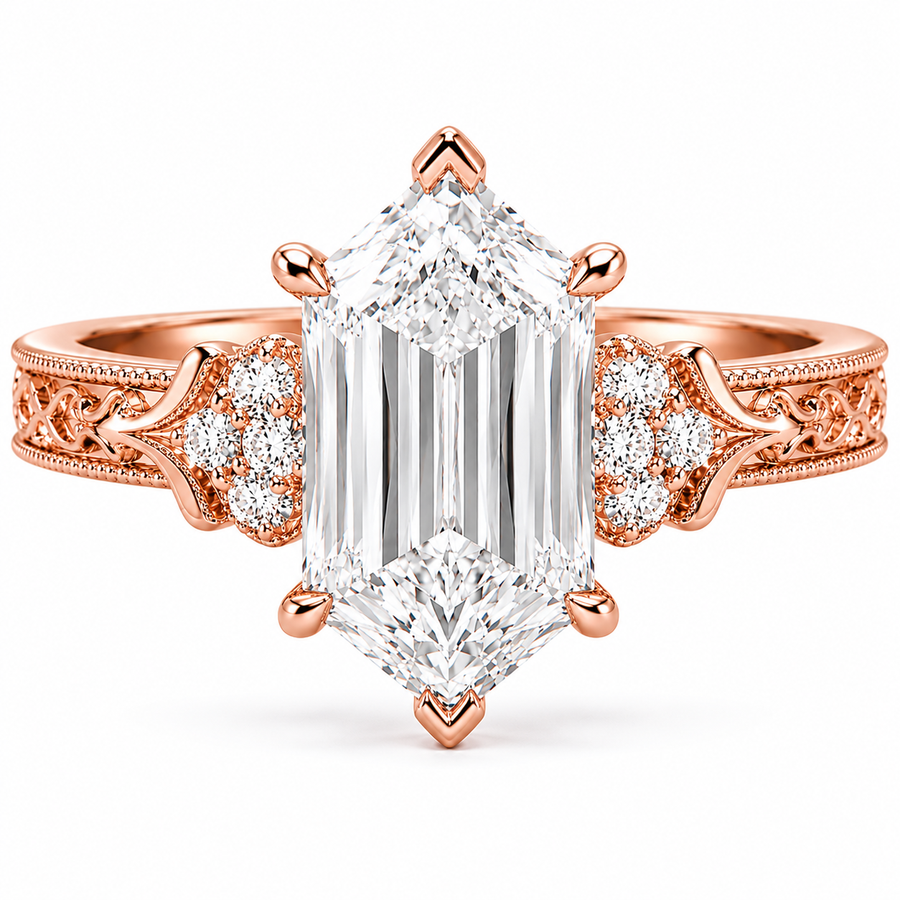 3.00 CT Criss Cut Dutch Marquise Lab-Grown Diamond Engagement Ring in 14K White Gold – Vintage Engraved Design