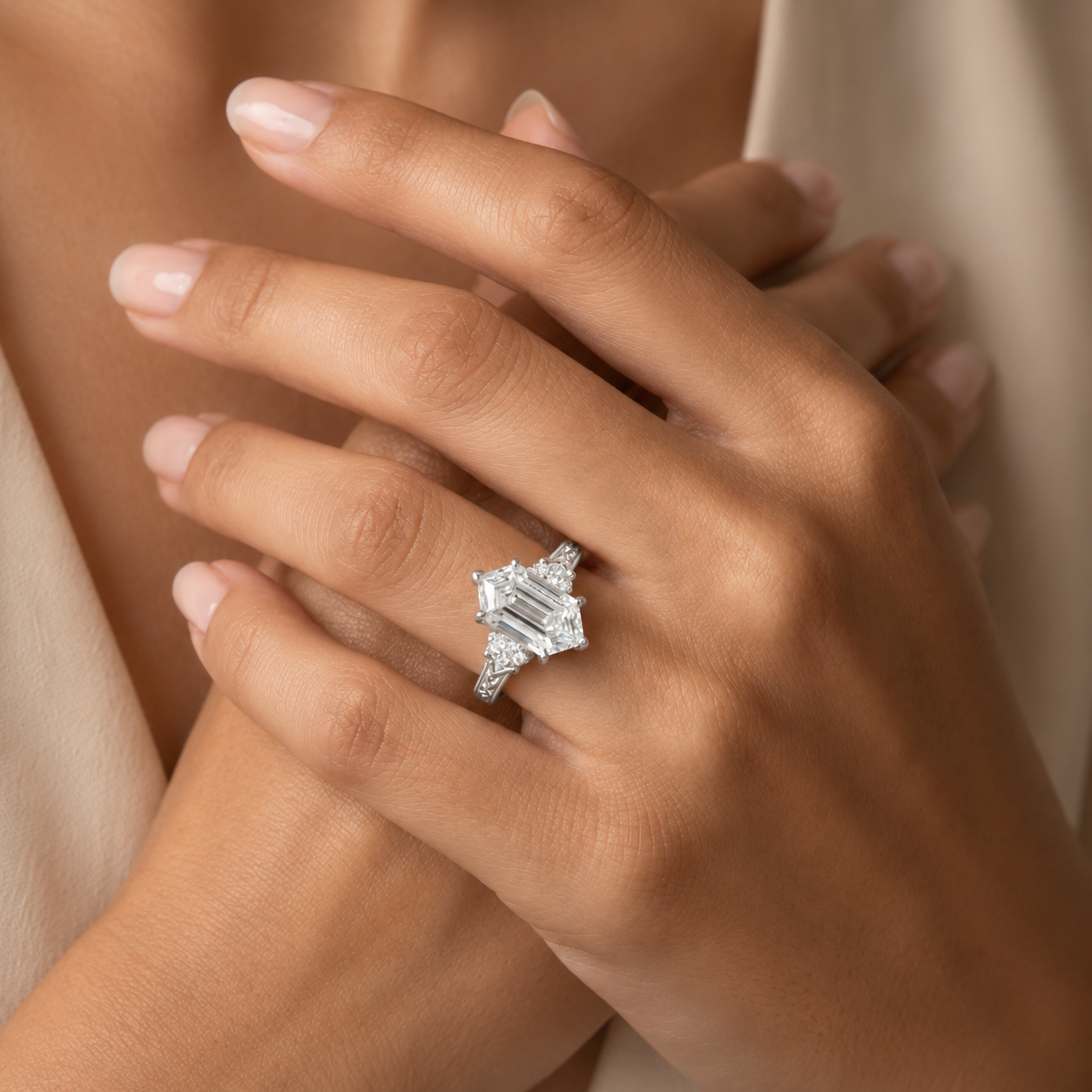 3.00 CT Criss Cut Dutch Marquise Lab-Grown Diamond Engagement Ring in 14K White Gold – Vintage Engraved Design