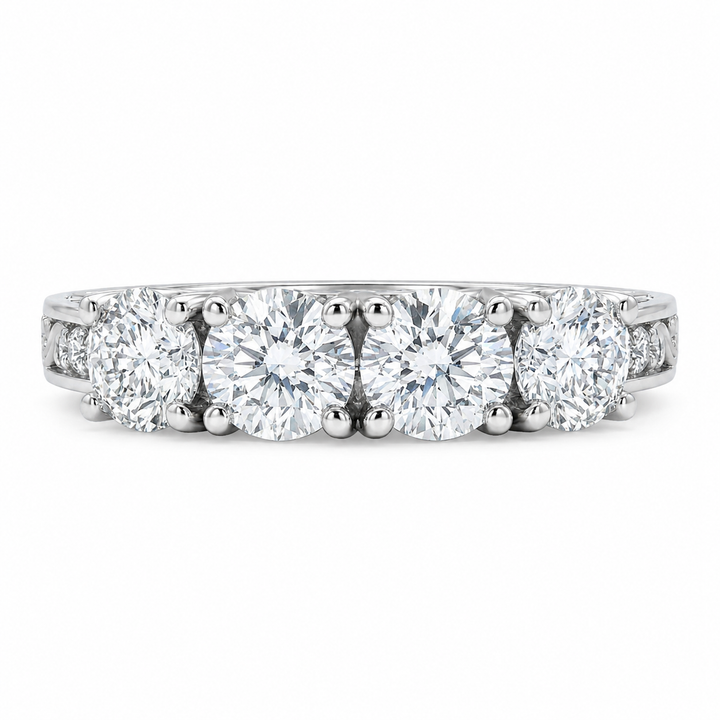 1.00 CT Vintage Four Stone Lab-Grown Diamond Wedding Band in 14K White Gold â€“ Engraved Stacking Anniversary Ring from Diamond Studio