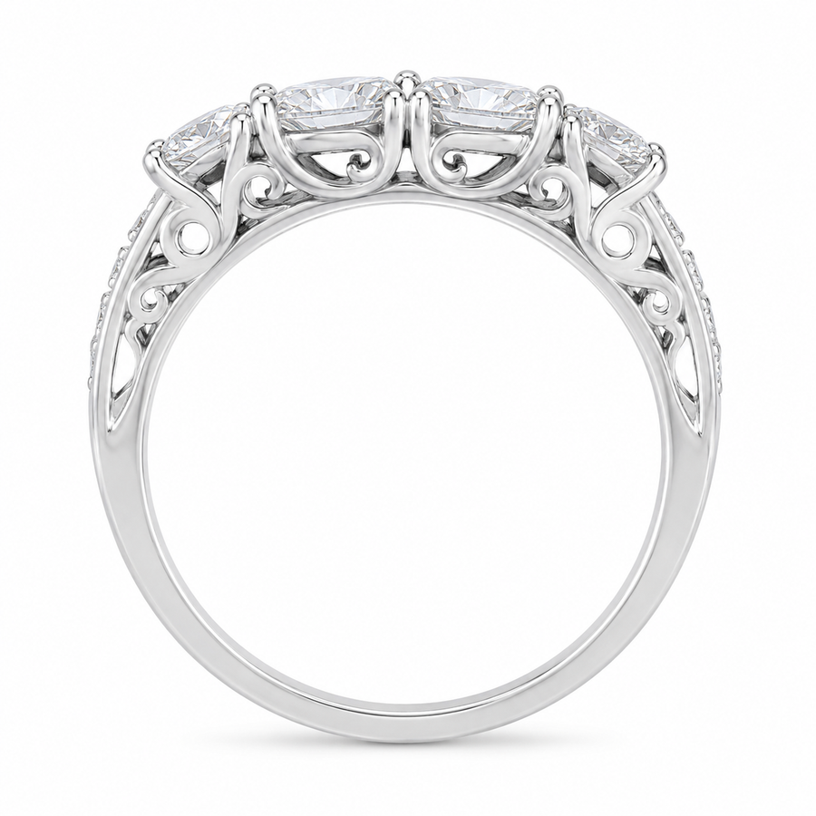 1.00 CT Vintage Four Stone Lab-Grown Diamond Wedding Band in 14K White Gold – Engraved Stacking Anniversary Ring