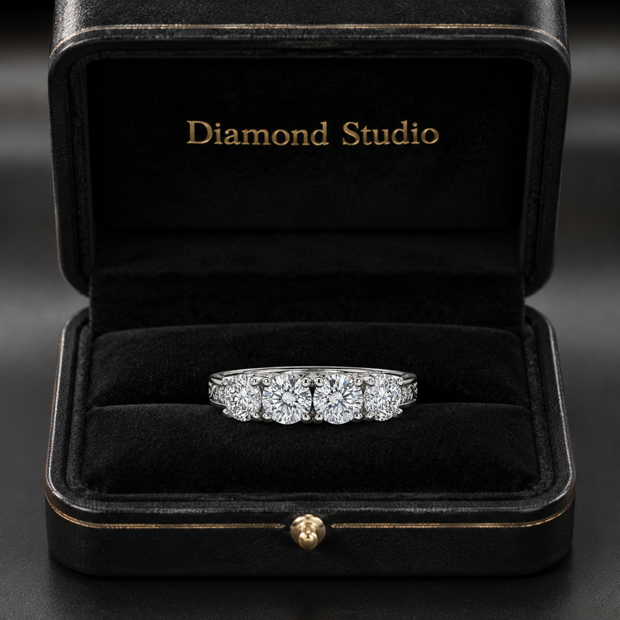 1.00 CT Vintage Four Stone Lab-Grown Diamond Wedding Band in 14K White Gold – Engraved Stacking Anniversary Ring
