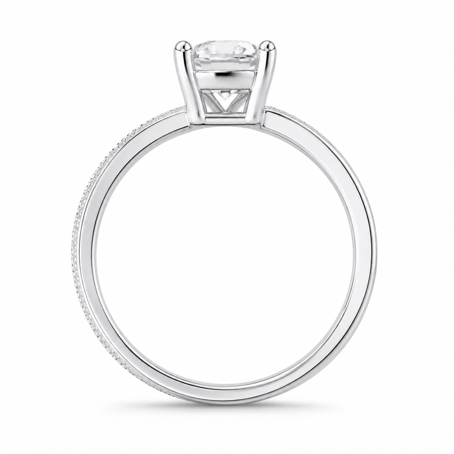 1.00 CT Princess Cut Lab-Grown Diamond Engagement Ring in 14K White Gold – Vintage Engraved Minimalist Couple Band