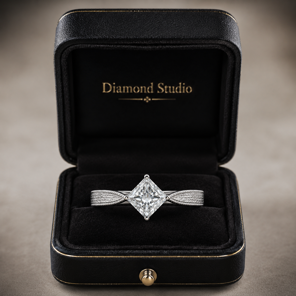 1.00 CT Princess Cut Lab-Grown Diamond Engagement Ring in 14K White Gold – Vintage Engraved Minimalist Couple Band