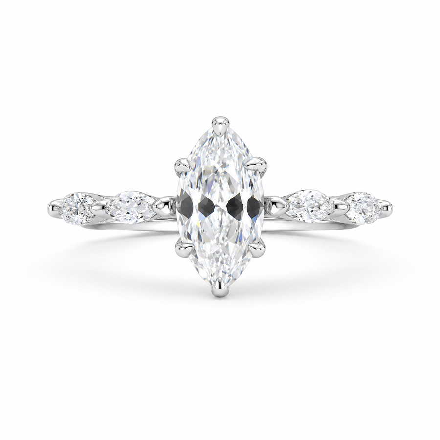 2.00 CT Marquise Lab-Grown Diamond Engagement Ring in 14K White Gold – Hidden Halo Promise Design