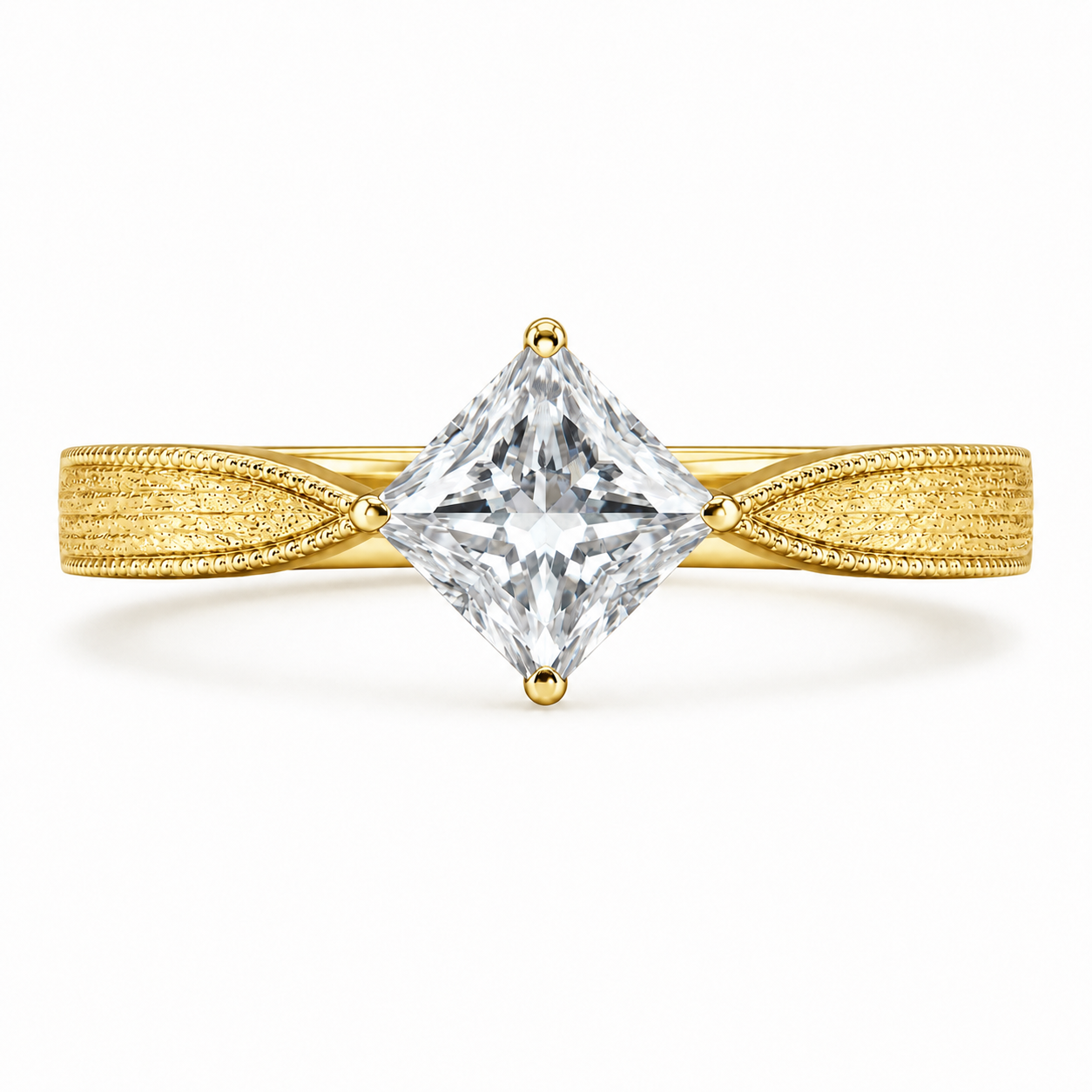 1.00 CT Princess Cut Lab-Grown Diamond Engagement Ring in 14K White Gold – Vintage Engraved Minimalist Couple Band