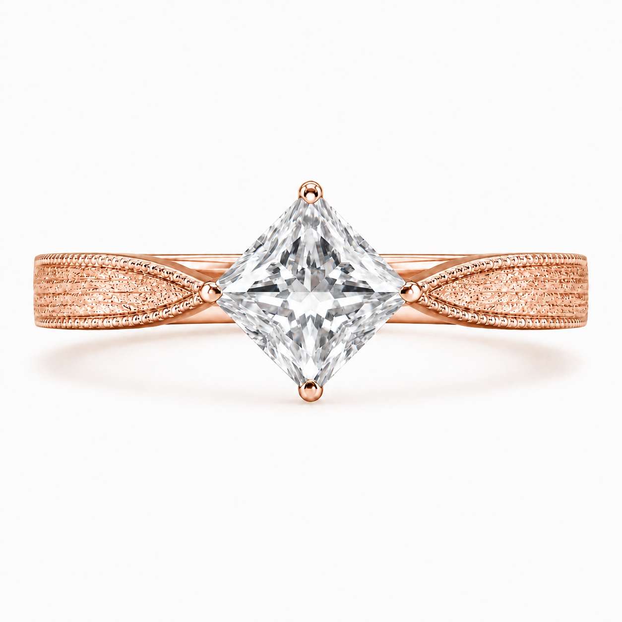 1.00 CT Princess Cut Lab-Grown Diamond Engagement Ring in 14K White Gold – Vintage Engraved Minimalist Couple Band