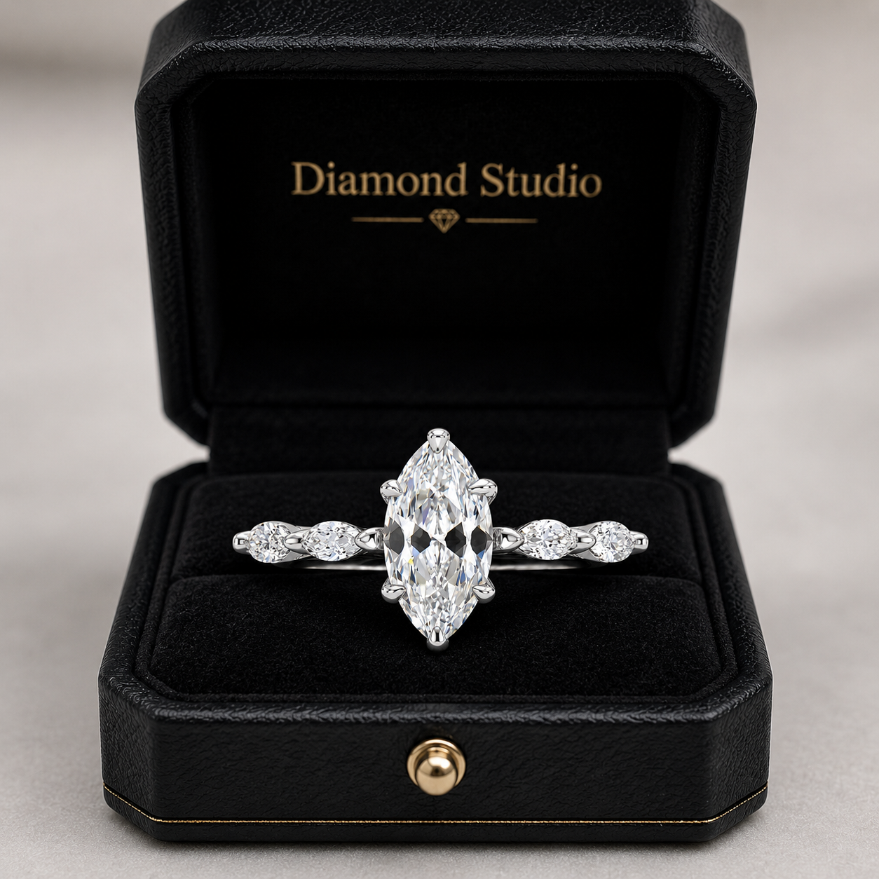 2.00 CT Marquise Lab-Grown Diamond Engagement Ring in 14K White Gold – Hidden Halo Promise Design