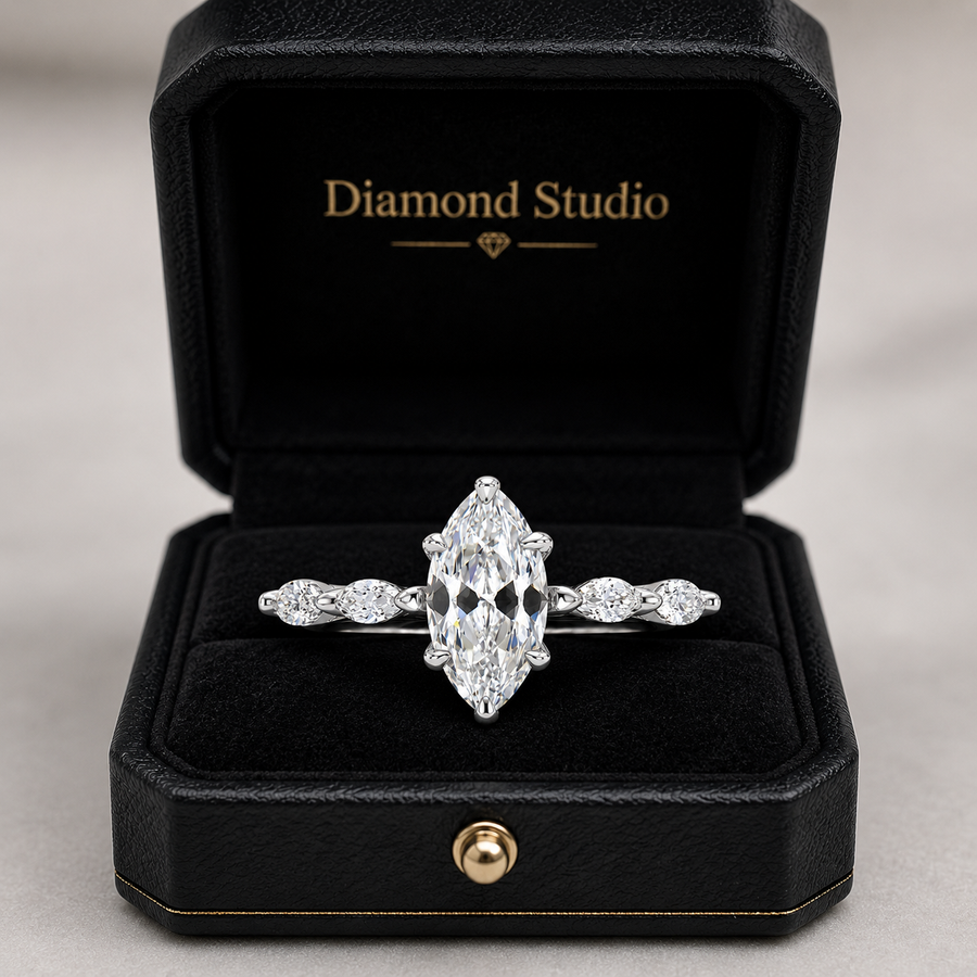 2.00 CT Marquise Lab-Grown Diamond Engagement Ring in 14K White Gold – Hidden Halo Promise Design