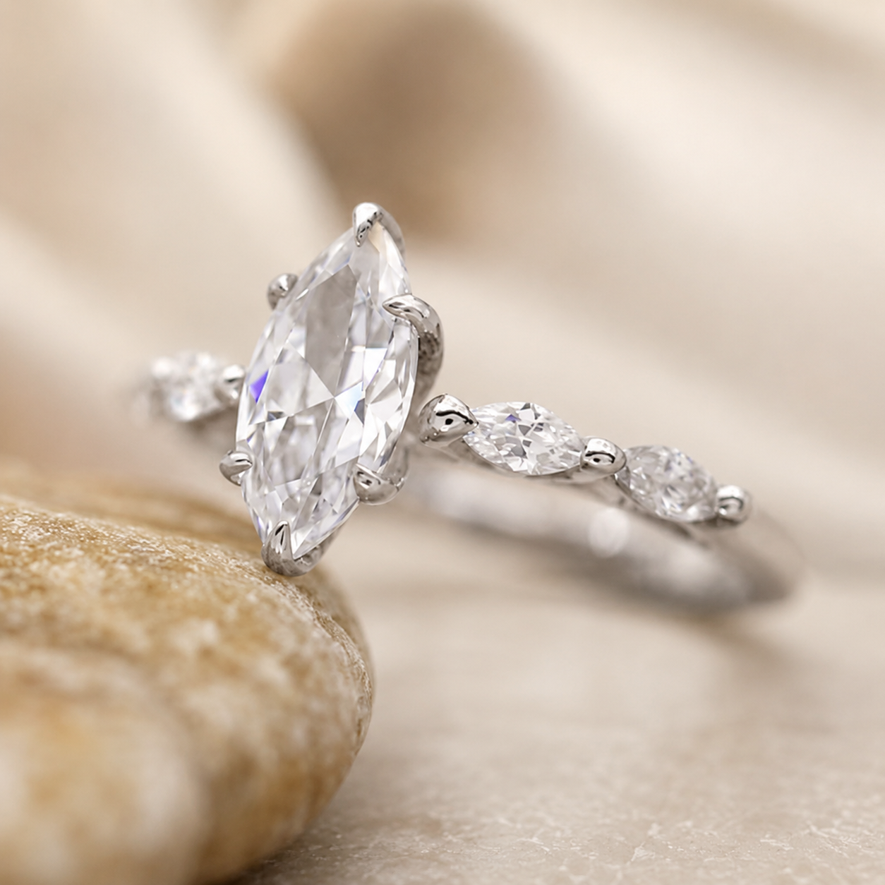2.00 CT Marquise Lab-Grown Diamond Engagement Ring in 14K White Gold – Hidden Halo Promise Design