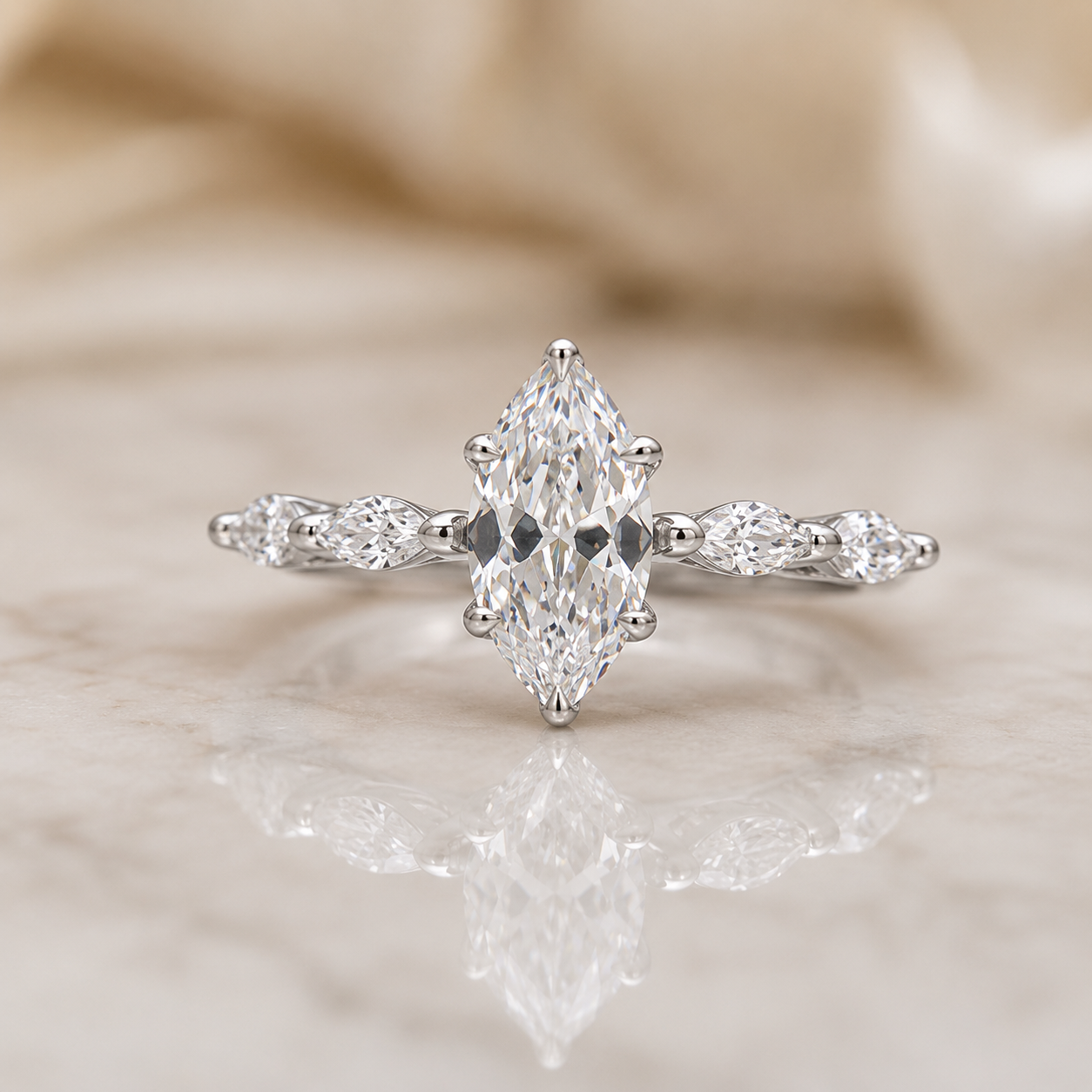 2.00 CT Marquise Lab-Grown Diamond Engagement Ring in 14K White Gold – Hidden Halo Promise Design