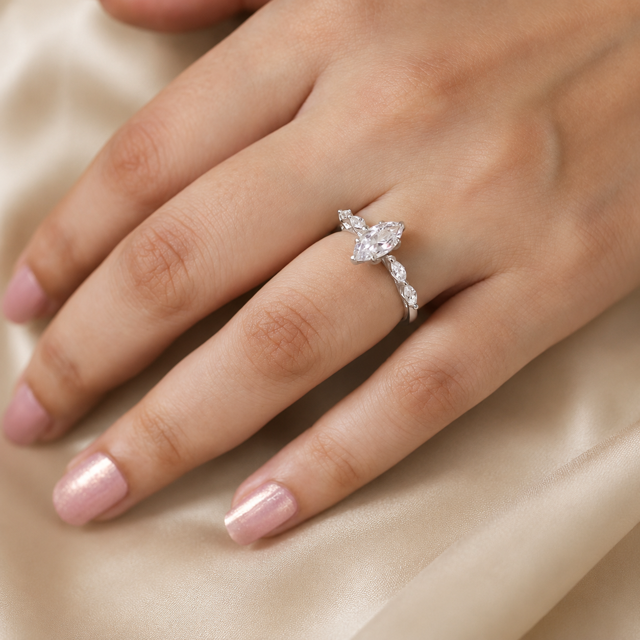 2.00 CT Marquise Lab-Grown Diamond Engagement Ring in 14K White Gold – Hidden Halo Promise Design