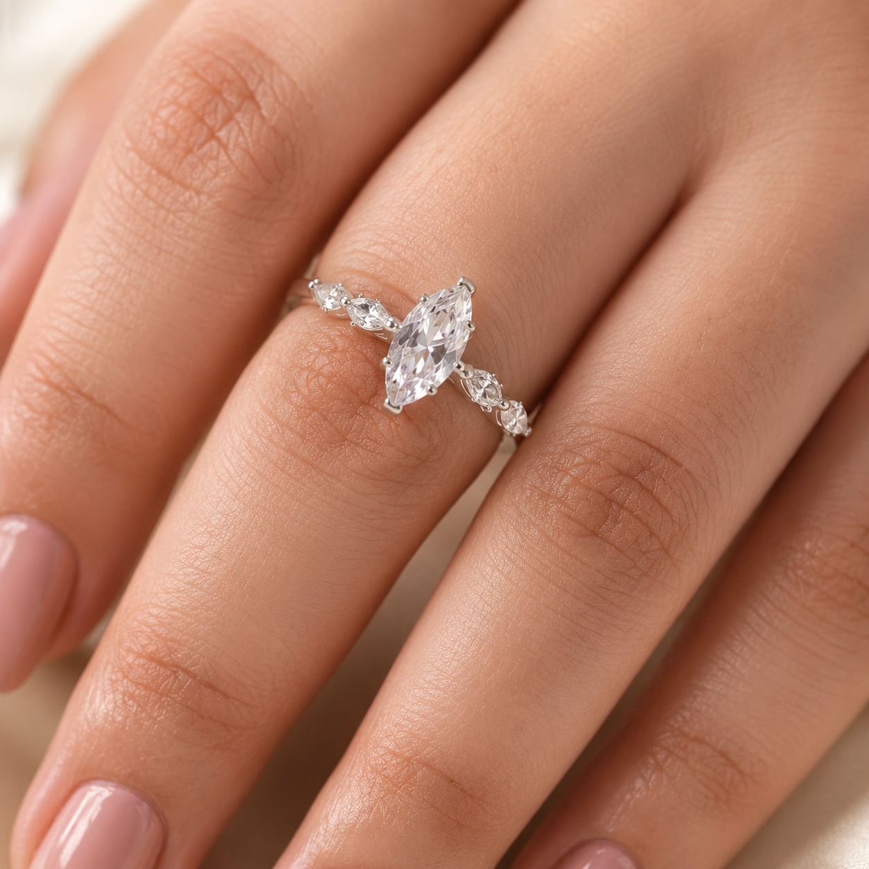 2.00 CT Marquise Lab-Grown Diamond Engagement Ring in 14K White Gold – Hidden Halo Promise Design