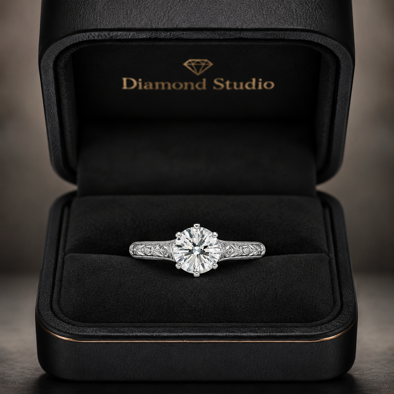 1.50 CT Round Lab-Grown Diamond Wedding Ring in 14K White Gold – Hand-Engraved Vintage Carved Solitaire Design