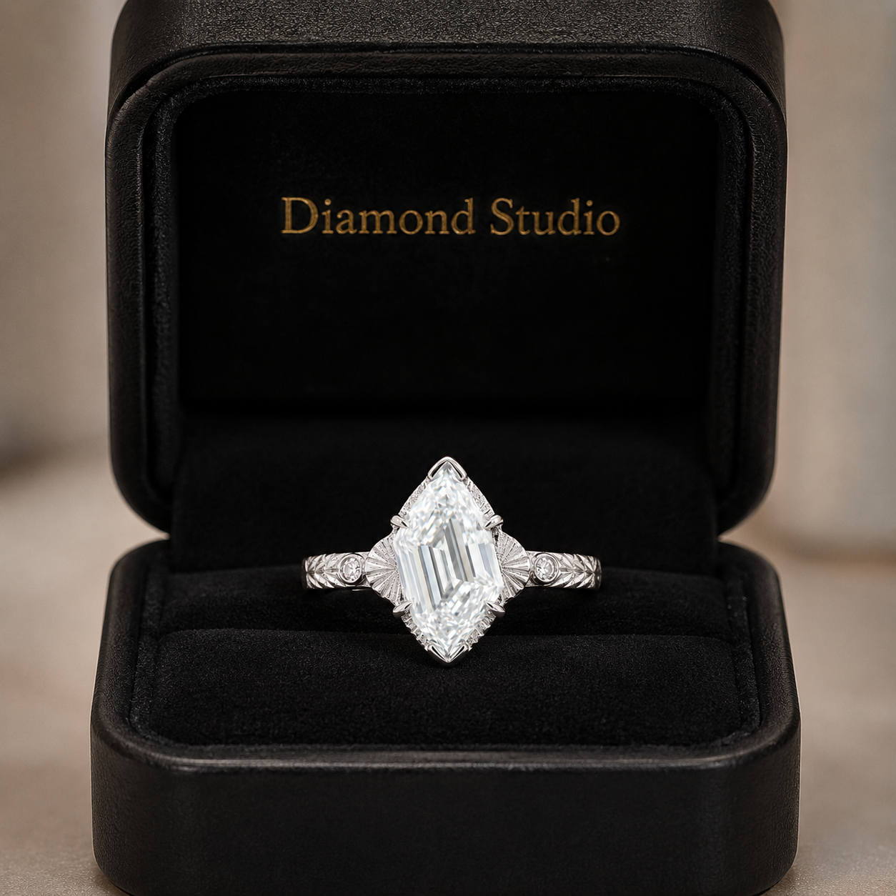 3.00 CT Edwardian Art Deco Lab-Grown Diamond Engagement Ring in 14K White Gold – Flame Cut Vintage Engraved Design