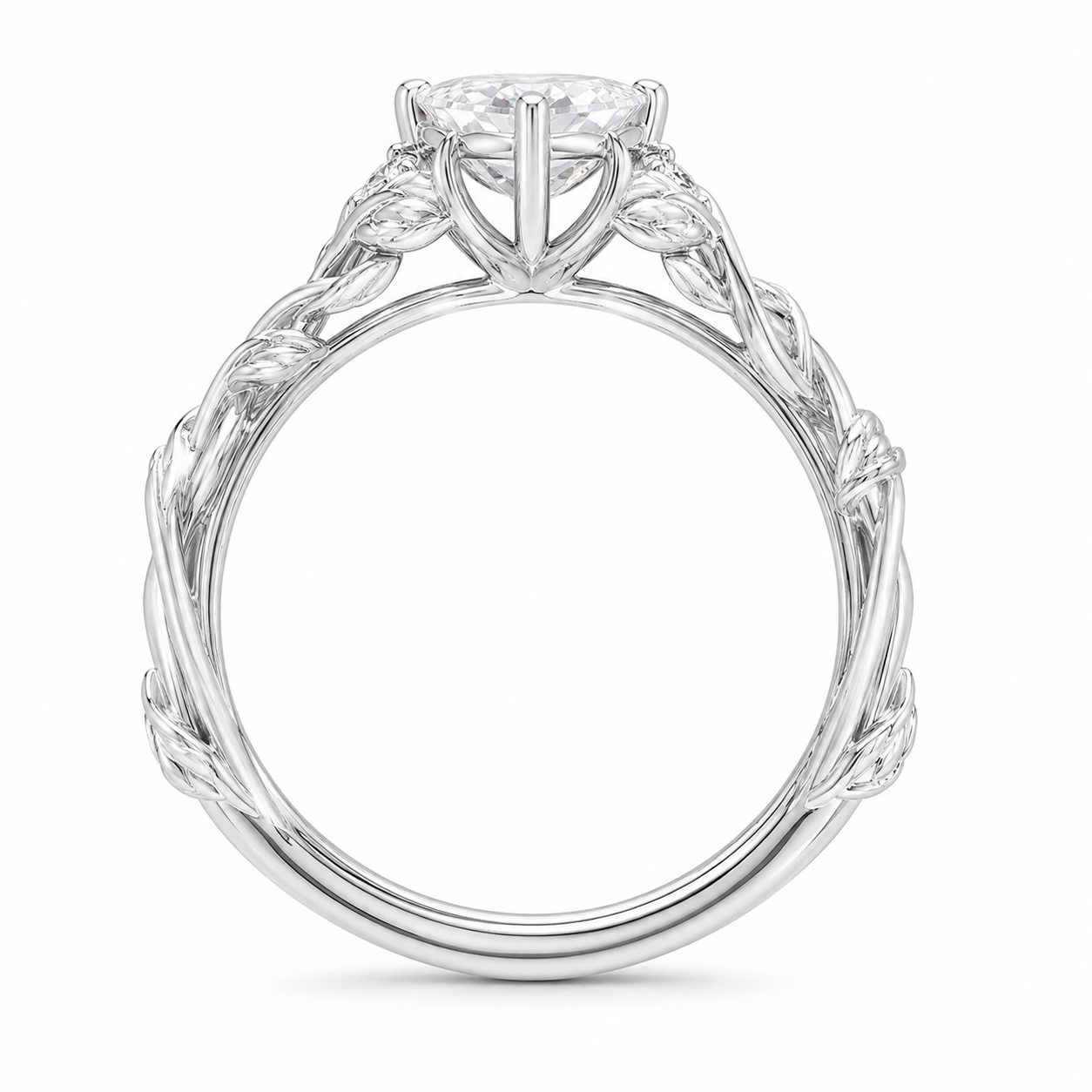 1.00 CT Marquise Lab-Grown Diamond Engagement Ring in 14K White Gold – Engraved Leaf Design Promise Ring