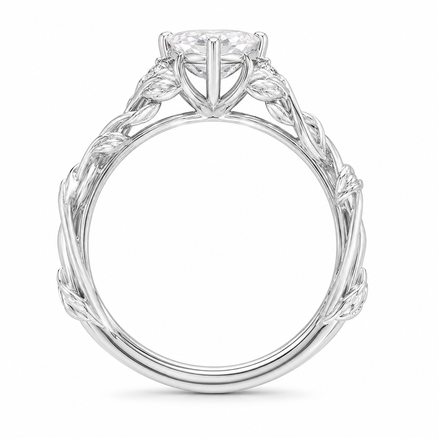 1.00 CT Marquise Lab-Grown Diamond Engagement Ring in 14K White Gold – Engraved Leaf Design Promise Ring