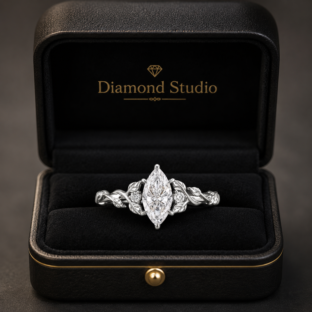 1.00 CT Marquise Lab-Grown Diamond Engagement Ring in 14K White Gold – Engraved Leaf Design Promise Ring