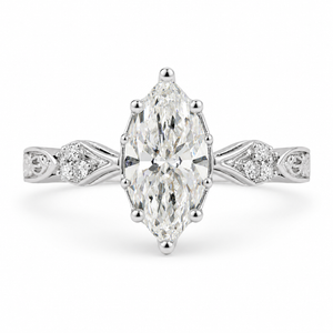 2.20 CT Vintage Inspired Marquise Lab-Grown Diamond Bridal Set in 14K White Gold – Hand-Engraved Art Deco Cluster Design
