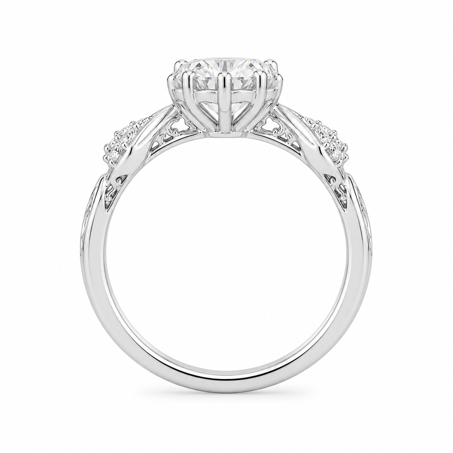 2.20 CT Vintage Inspired Marquise Lab-Grown Diamond Bridal Set in 14K White Gold – Hand-Engraved Art Deco Cluster Design
