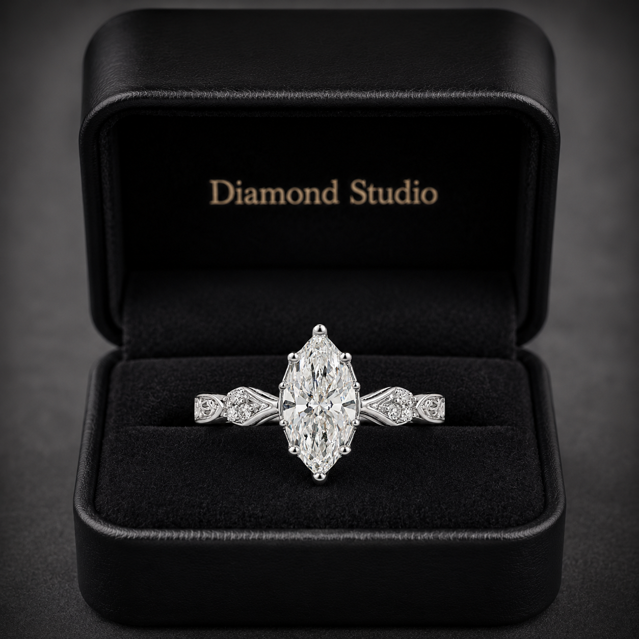 2.20 CT Vintage Inspired Marquise Lab-Grown Diamond Bridal Set in 14K White Gold – Hand-Engraved Art Deco Cluster Design